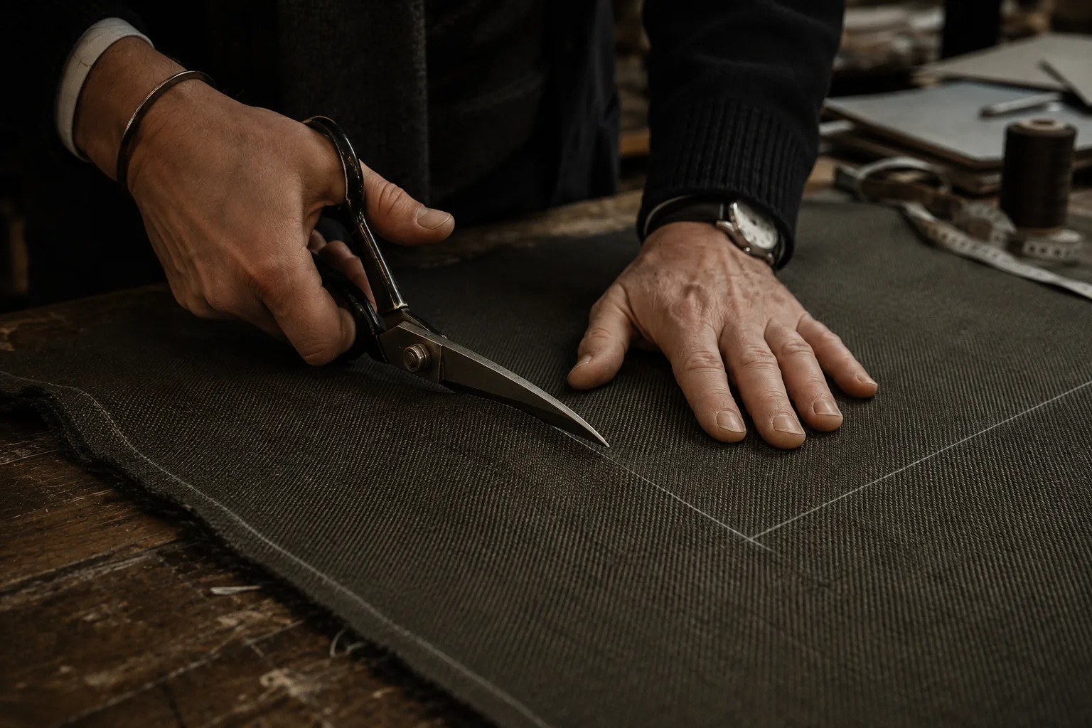 Discussing cut and cloth with a client